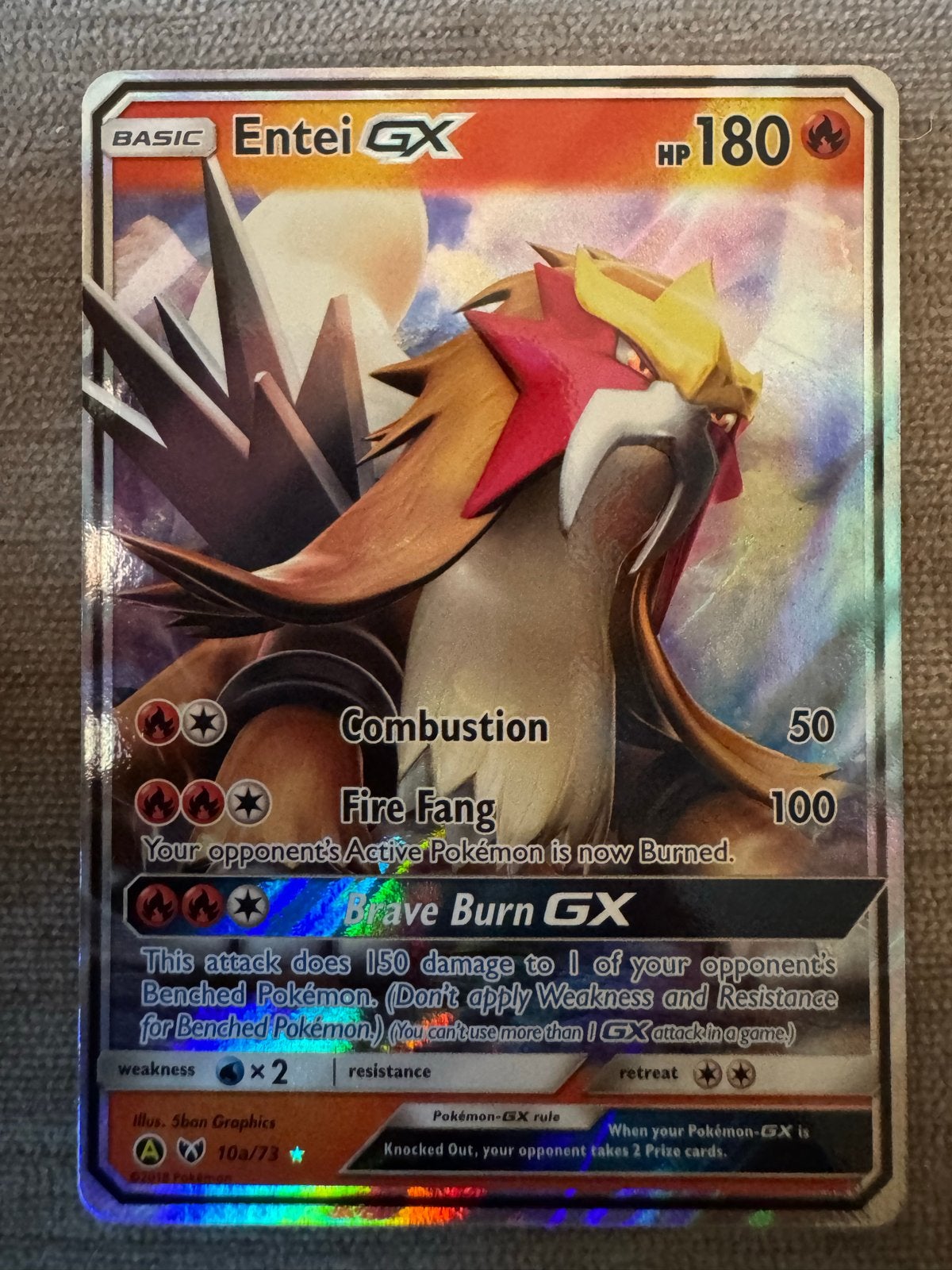 Entei GX Pokémon Kaart - Holo Foil ultra rare, Ophalen of Verzenden, Zo goed als nieuw, Losse kaart, Foil