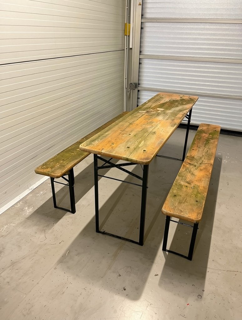 Picknicktafel, twee banken (van hout, inklapbaar), Huis en Inrichting, Ophalen, Gebruikt, 150 tot 200 cm, Hoekbank