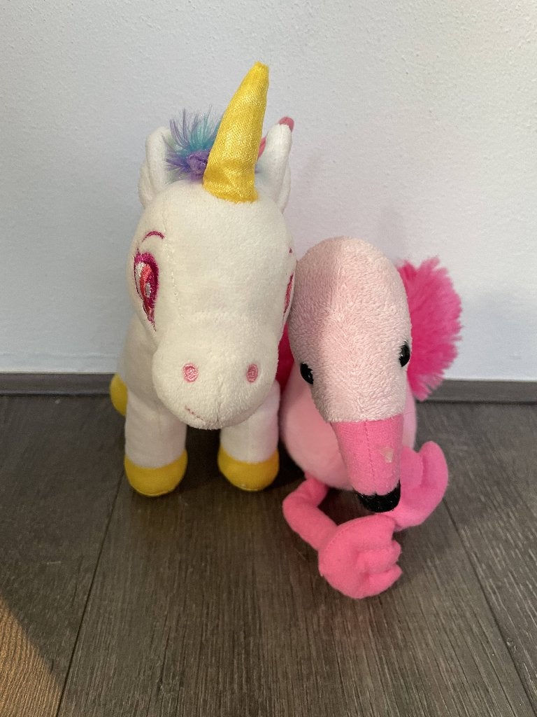 eenhoorn en flamingo knuffel, Overige merken, Overige karakters, Overige typen, Ophalen of Verzenden