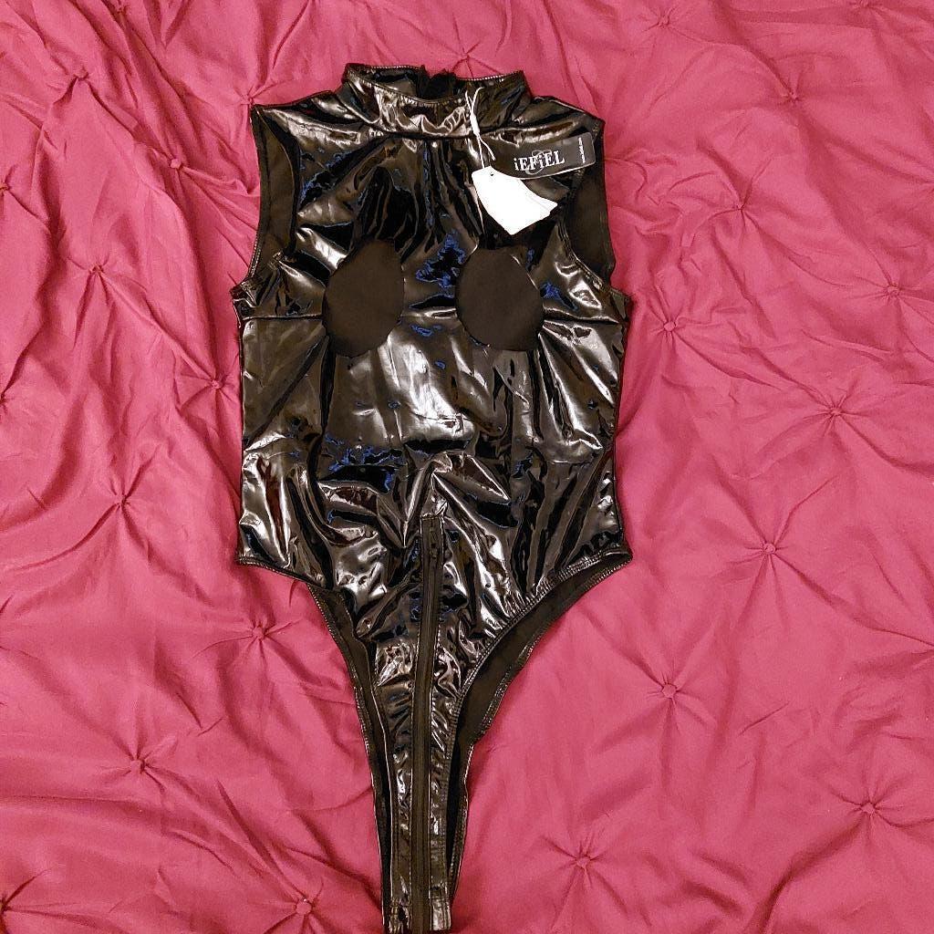 sexy lakbody met open cups, zwart, maat S, met kaartje, Lefiel, Verzenden, Zwart, Body of Korset