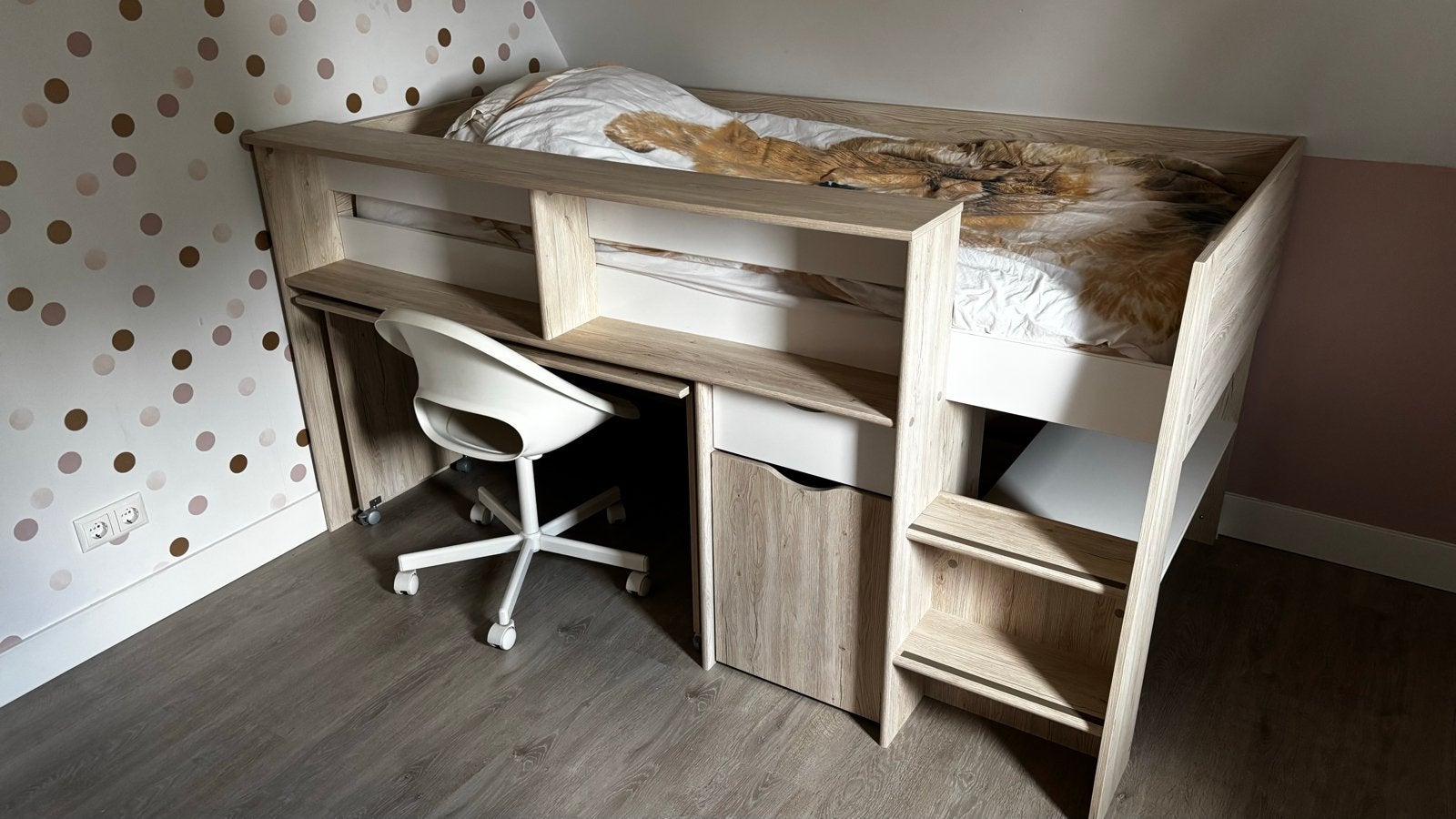 Halfhoogslaper met bureau, opbergruimte + IKEA bureaustoel, Ophalen, 85 tot 100 cm, Gebruikt, Hoogslaper of Stapelbed