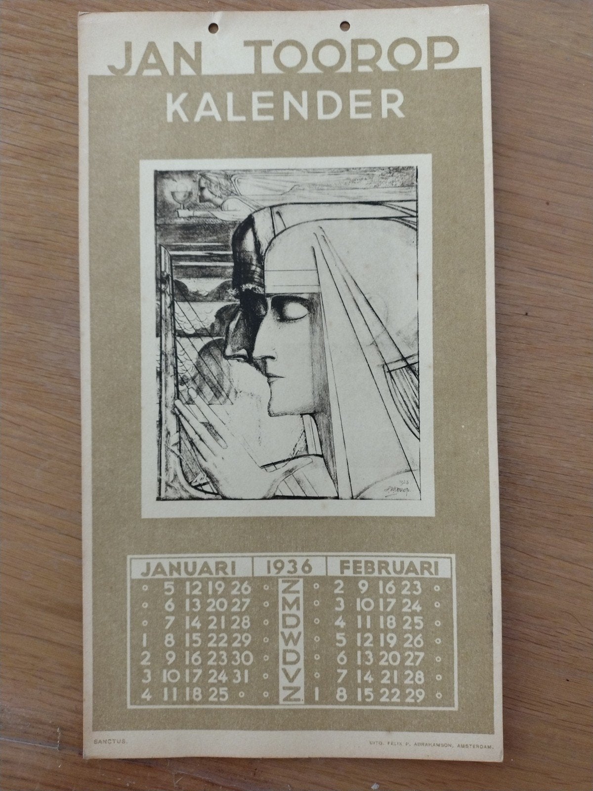 oude kalenderplaat Jan Toorop, Verzamelen, Ophalen of Verzenden, Voor 1940, Gebruikt
