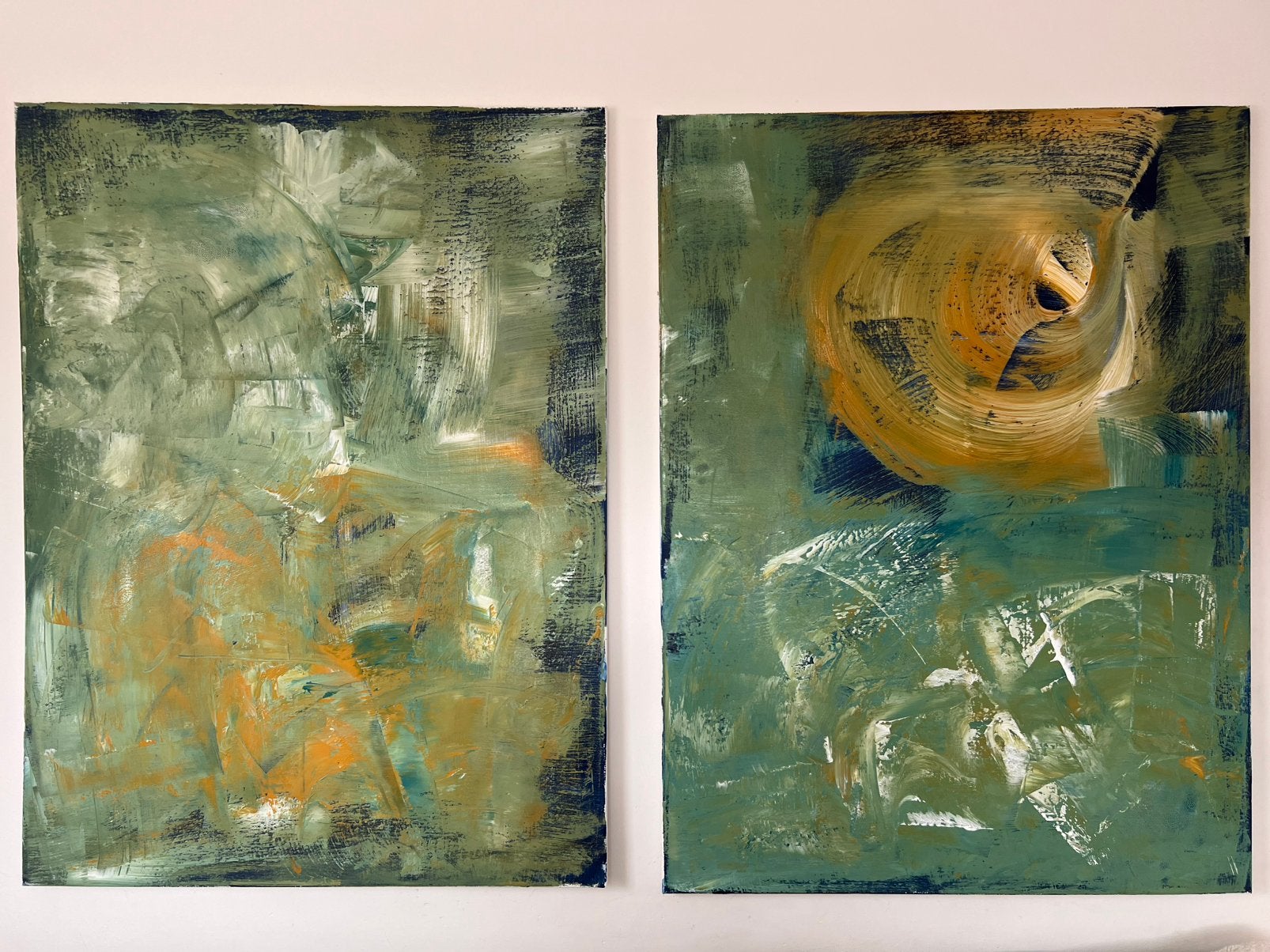 Abstracte 2 luik schilderijen groot 90x120, Ophalen of Verzenden