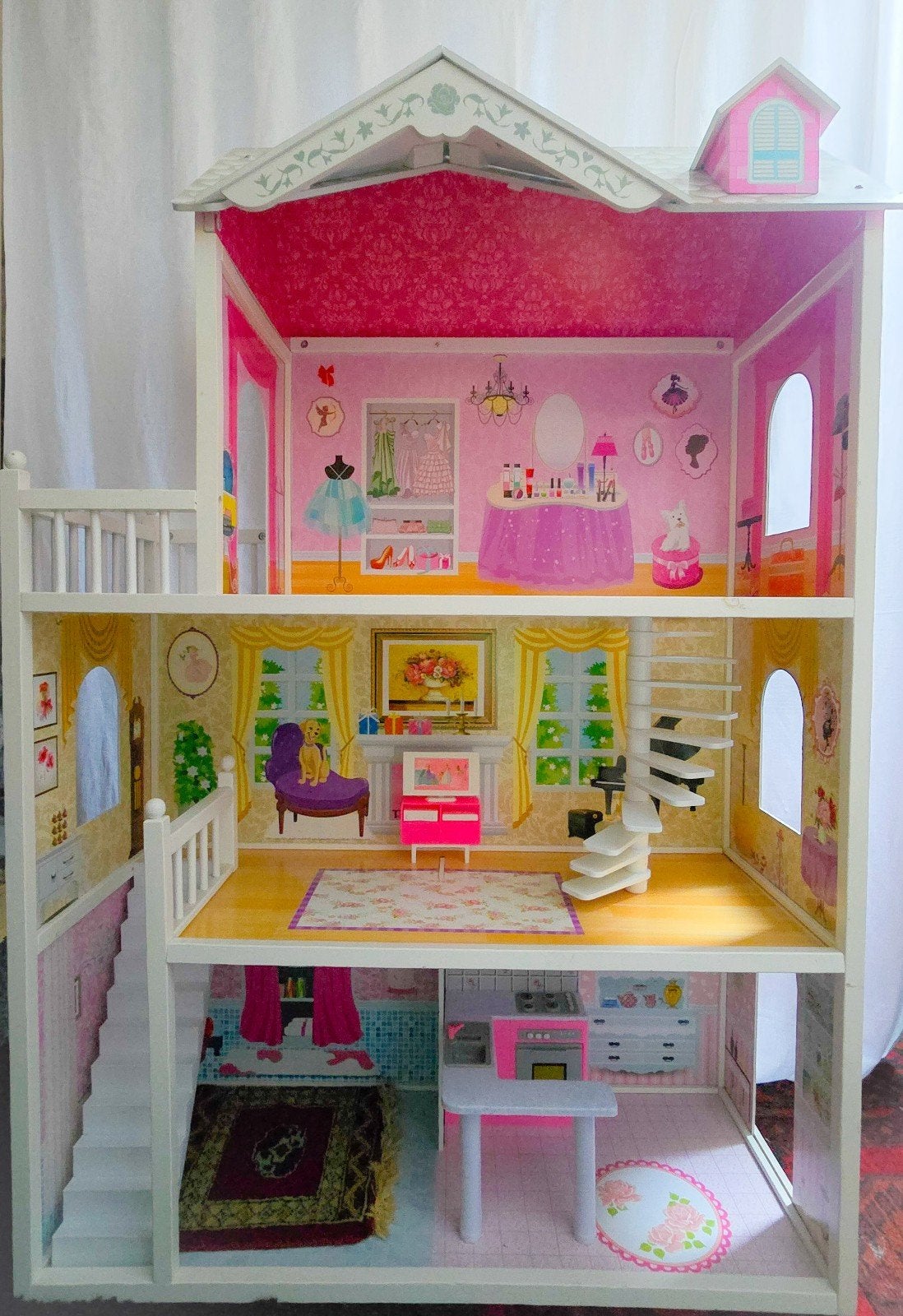 Groot en gedetailleerd barbie/poppenhuis met meubels, Ophalen, Gebruikt, Poppenhuis