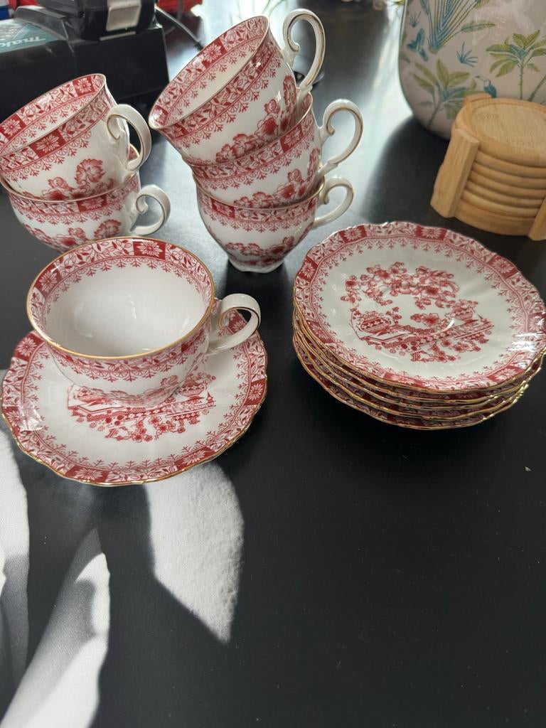 Weiden Bavaria schoteltjes rood wit, 6 stuks, Antiek en Kunst, Antiek | Servies los, Ophalen