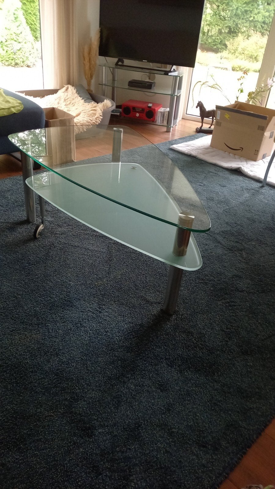 Glazen salontafel met twee bladen, 110 lang, prima staat., Ophalen, 100 tot 150 cm, 50 tot 100 cm, Glas