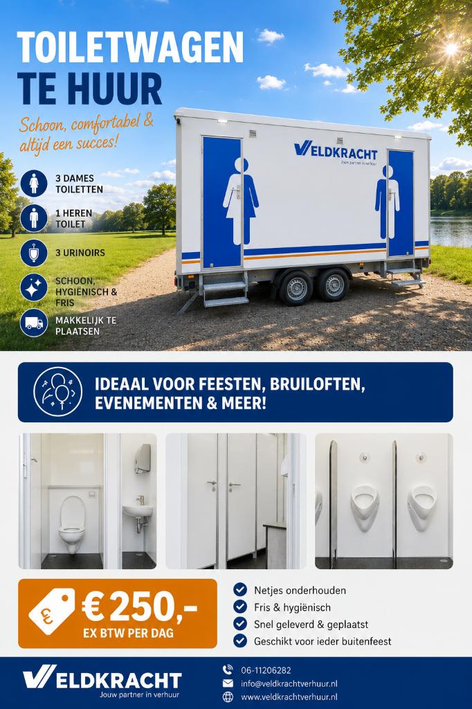 Luxe mobiele toiletwagen te huur – representatief & schoon, Ophalen of Verzenden, Nieuw, Overige