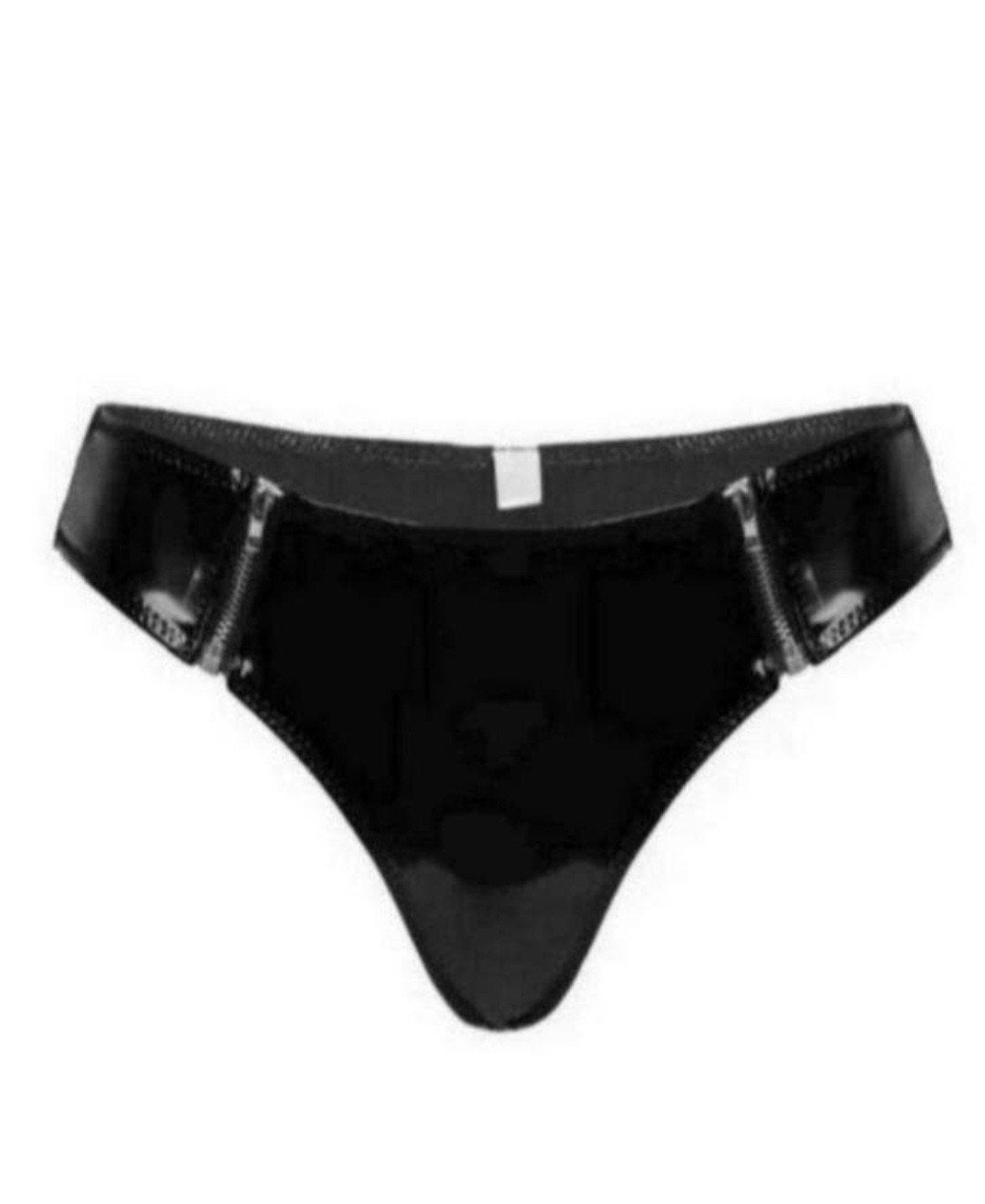 Mooie leerlook slip met ritsen, tm 3XL, Verzenden, Zwart, Slip