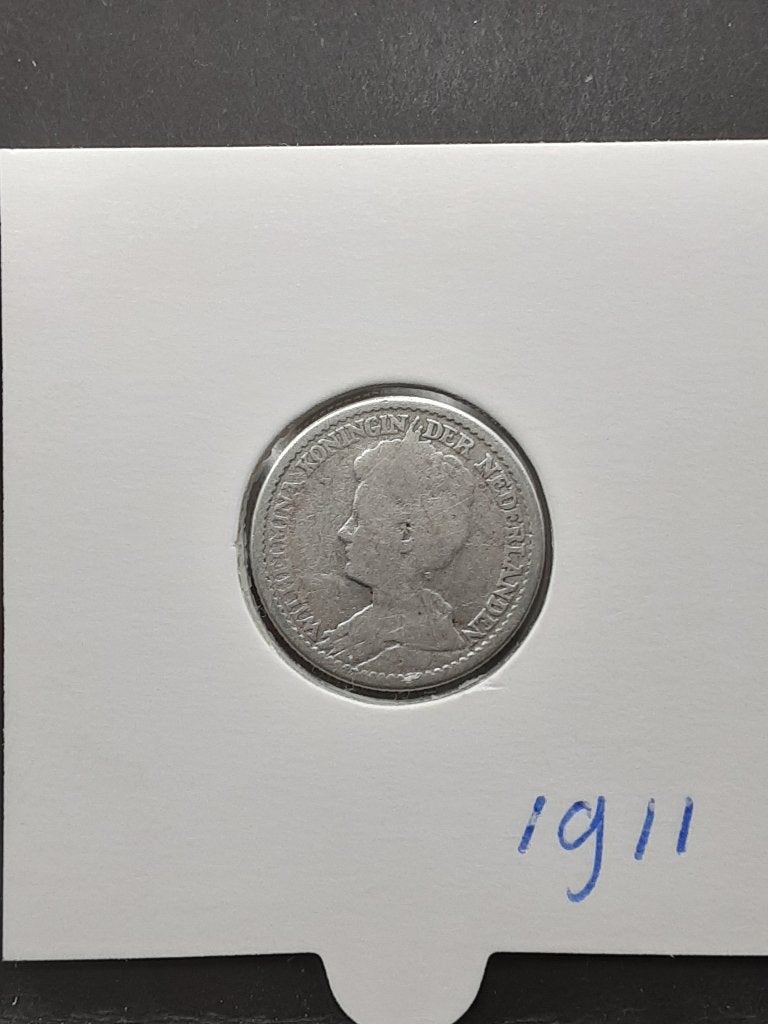 25 cent 1911 Koningin Wilhelmina, Postzegels en Munten, Munten | Nederland, Zilver, 25 cent, Ophalen of Verzenden, Koningin Wilhelmina