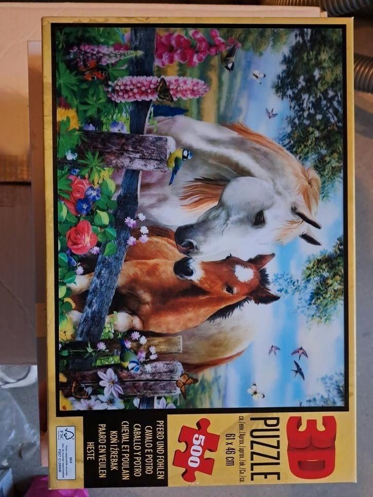 3D Puzzel - Paarden met Veulen - 500 stukjes, Ophalen of Verzenden, 500 t/m 1500 stukjes, Zo goed als nieuw, Legpuzzel