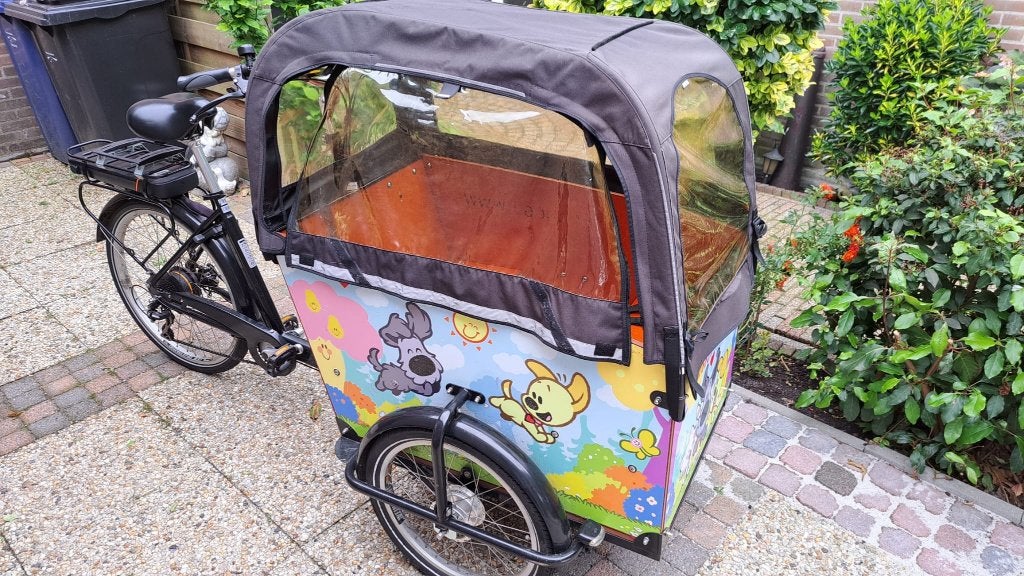 Babboe Big  elektrische bakfiets, Fietsen en Brommers, 4 kinderen of meer, Gebruikt, Huif, Ophalen