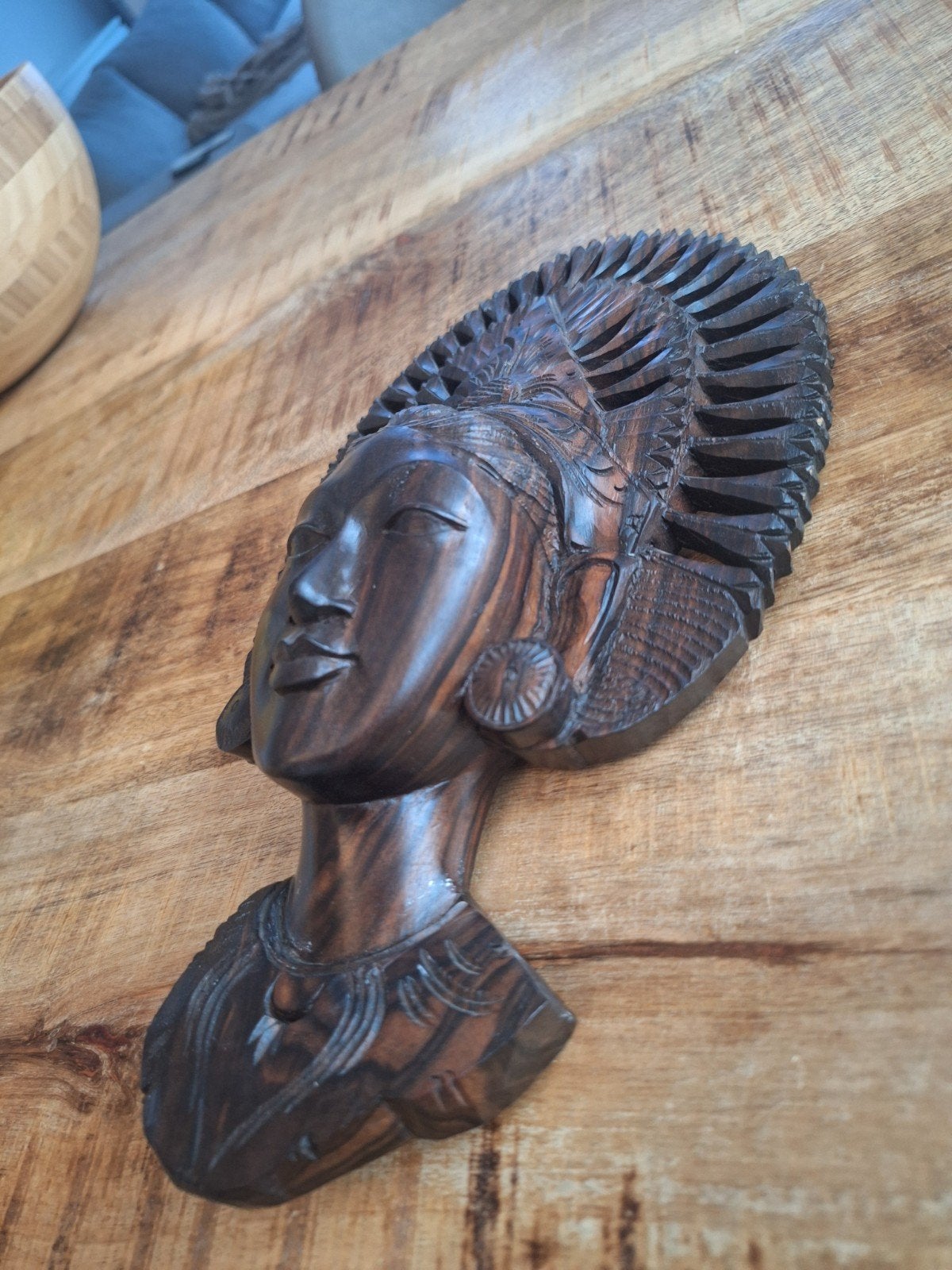 Houten Balinese Wanddecoratie - Vrouwenhoofd, Antiek en Kunst, Ophalen of Verzenden