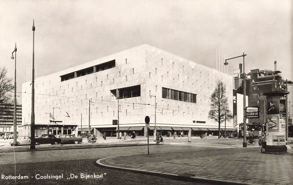 Rotterdam, Coolsingel De Bijenkorf, Ophalen of Verzenden, 1940 tot 1960, Ongelopen, Zuid-Holland