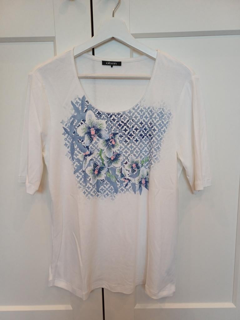 Olsen shirt met mooie bloemenprint | maat 42 | zo goed als n, Olsen, Wit, Maat 42/44 (L), Ophalen of Verzenden