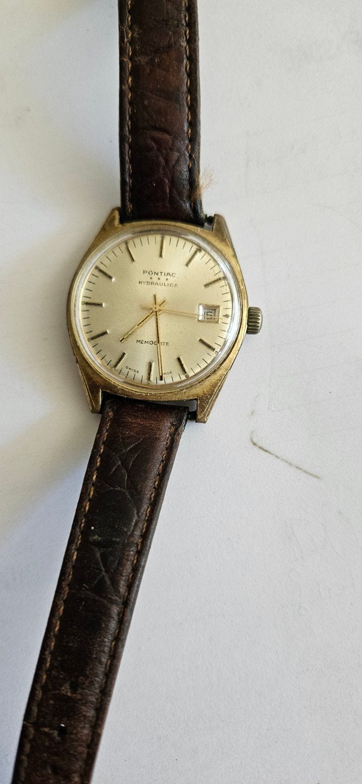 Pontiac Hydraulica Memodate Vintage Swiss Made Horloge Jaren, Ophalen of Verzenden, Staal, Overige merken, 1960 of later