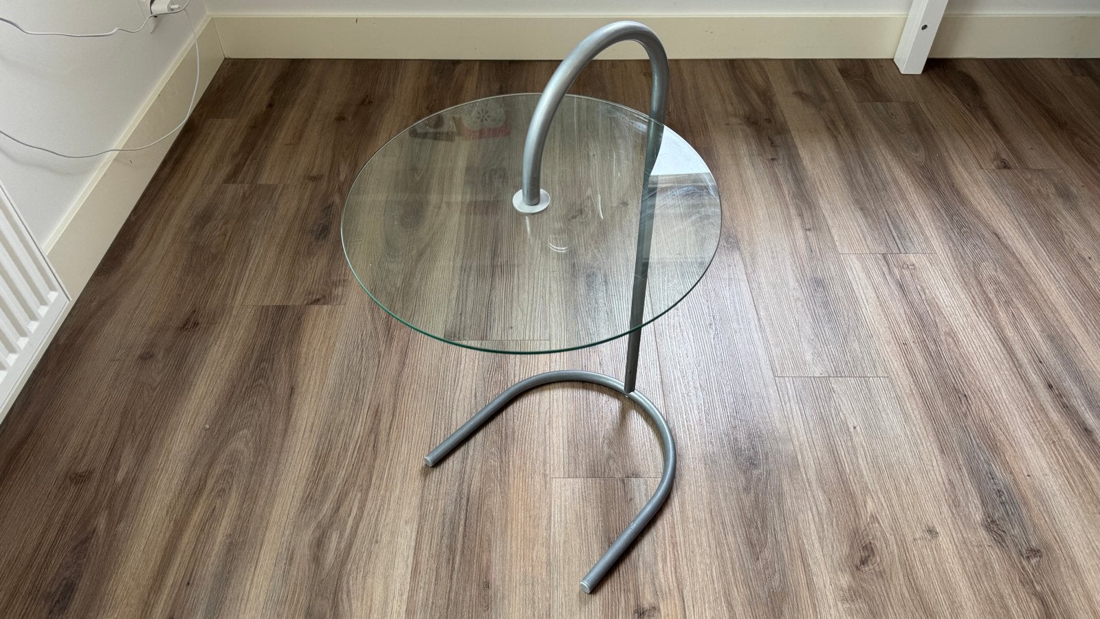 Vintage IKEA RY bijzettafel (jaren 80/90), Huis en Inrichting, Minder dan 55 cm, Gebruikt, Rond, Glas