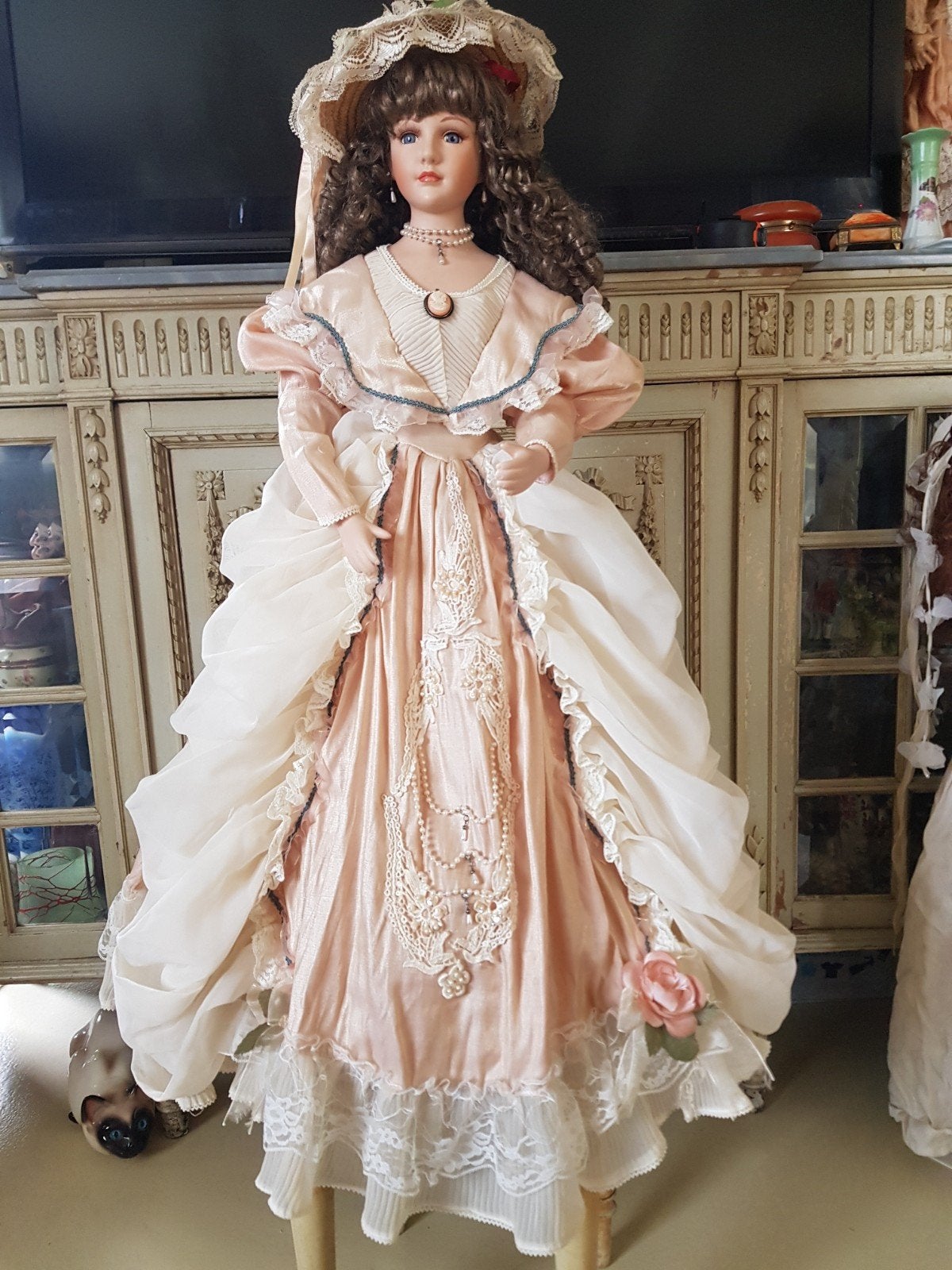 Prachtige porseleinen pop - 75 cm, Ophalen of Verzenden, Gebruikt, Pop