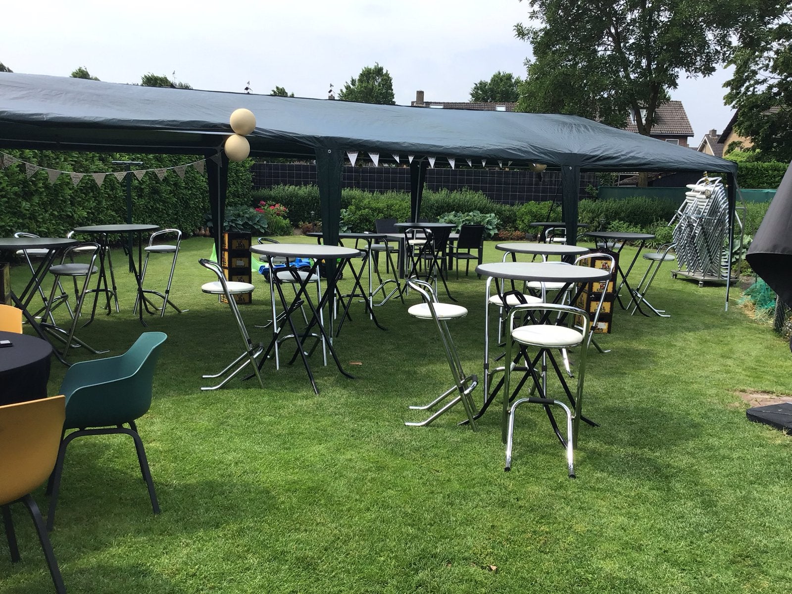 Feesttent/tent /Paviljoen 12x3m Donkergroen met Ramen, Ophalen, Opvouwbaar, Minder dan 4 meter, Nieuw