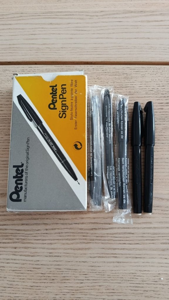 Pentel S520 Sign Pen Vintage Doos met 5 Pennen, Ophalen of Verzenden, Gebruikt