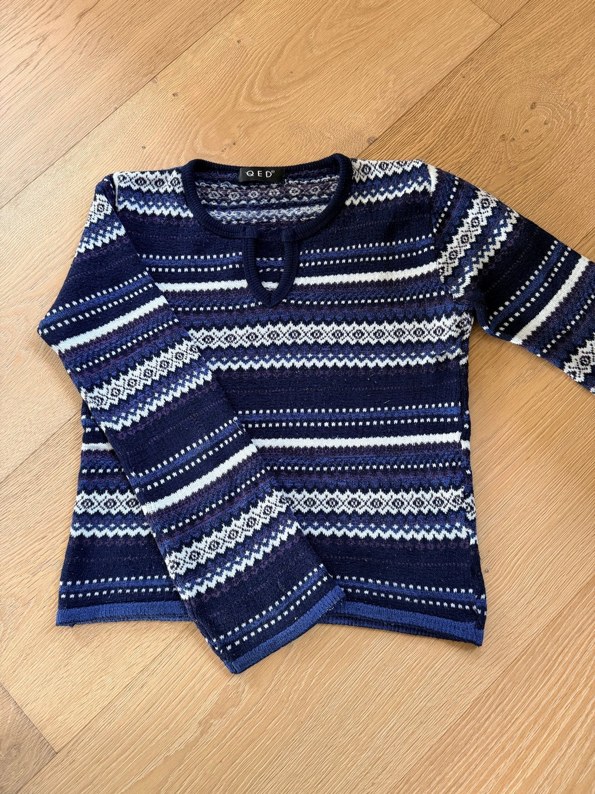QED London trui met Noorse print - Maat S/M, Ophalen of Verzenden, Gedragen, Maat 36 (S), Blauw