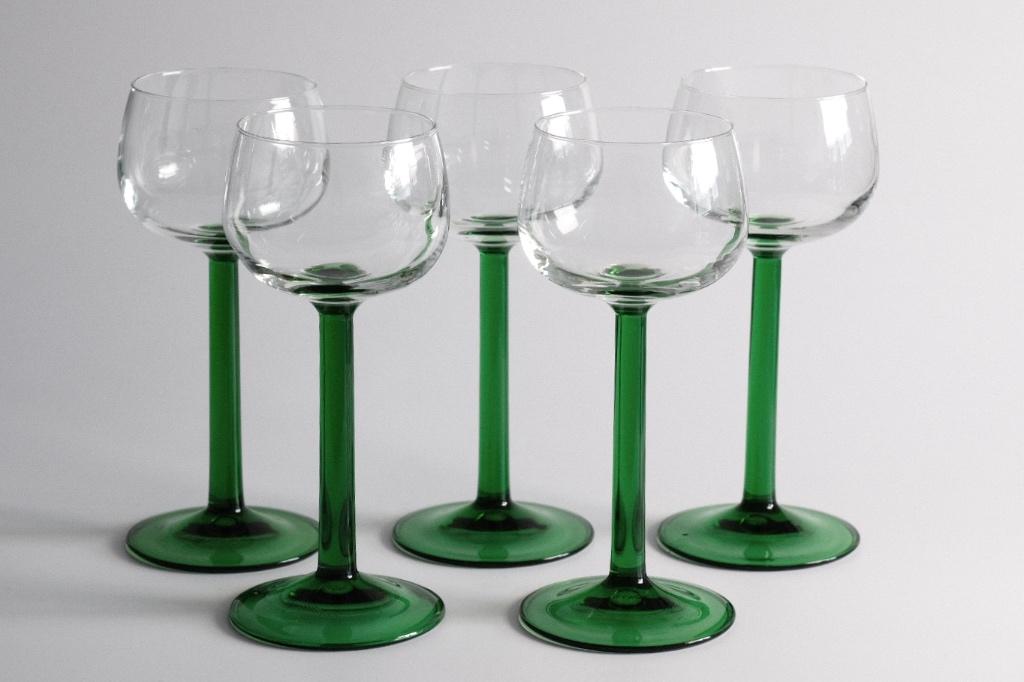 Vintage Alsace (Elzas) wijn glazen uit Frankrijk (Set van 5), Verzamelen, Ophalen of Verzenden, Zo goed als nieuw, Overige typen