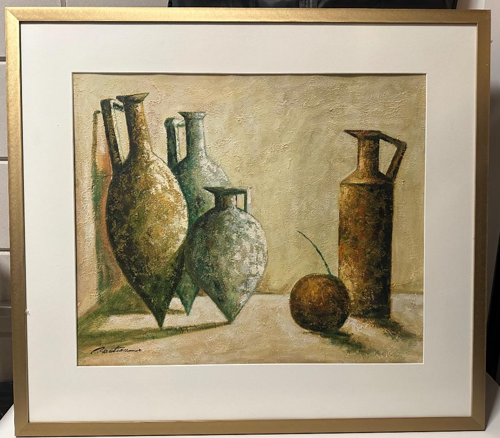 Schilderij,  diverse vazen. afm : 81 x 72, Ophalen
