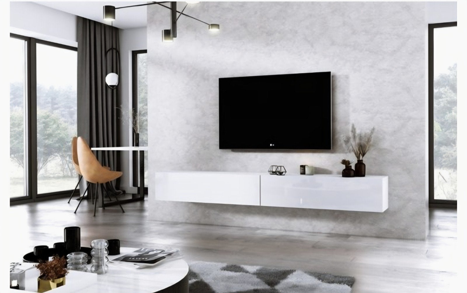 Zwevend TV-meubel Diamond 240 cm - Wit Hoogglans, Ophalen, Overige materialen, Modern, minimalistisch, hoogglans, Nieuw