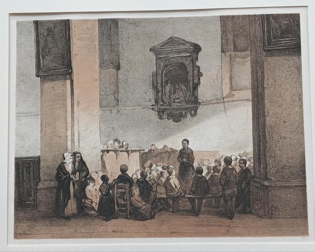 Johannes Bosboom litho kerkinterieur 1851, Ophalen of Verzenden