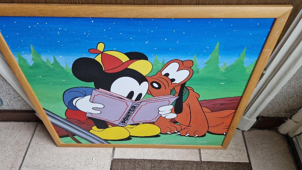 groot schilderij goofy met mickey, Verzamelen, Ophalen of Verzenden, Mickey Mouse, Zo goed als nieuw, Overige typen