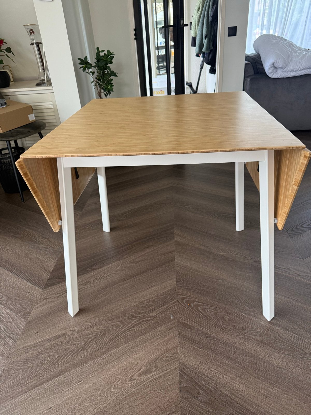 IKEA inklapbare tafel - Bamboe/Wit, Ophalen, 100 tot 150 cm, 50 tot 100 cm, Zo goed als nieuw