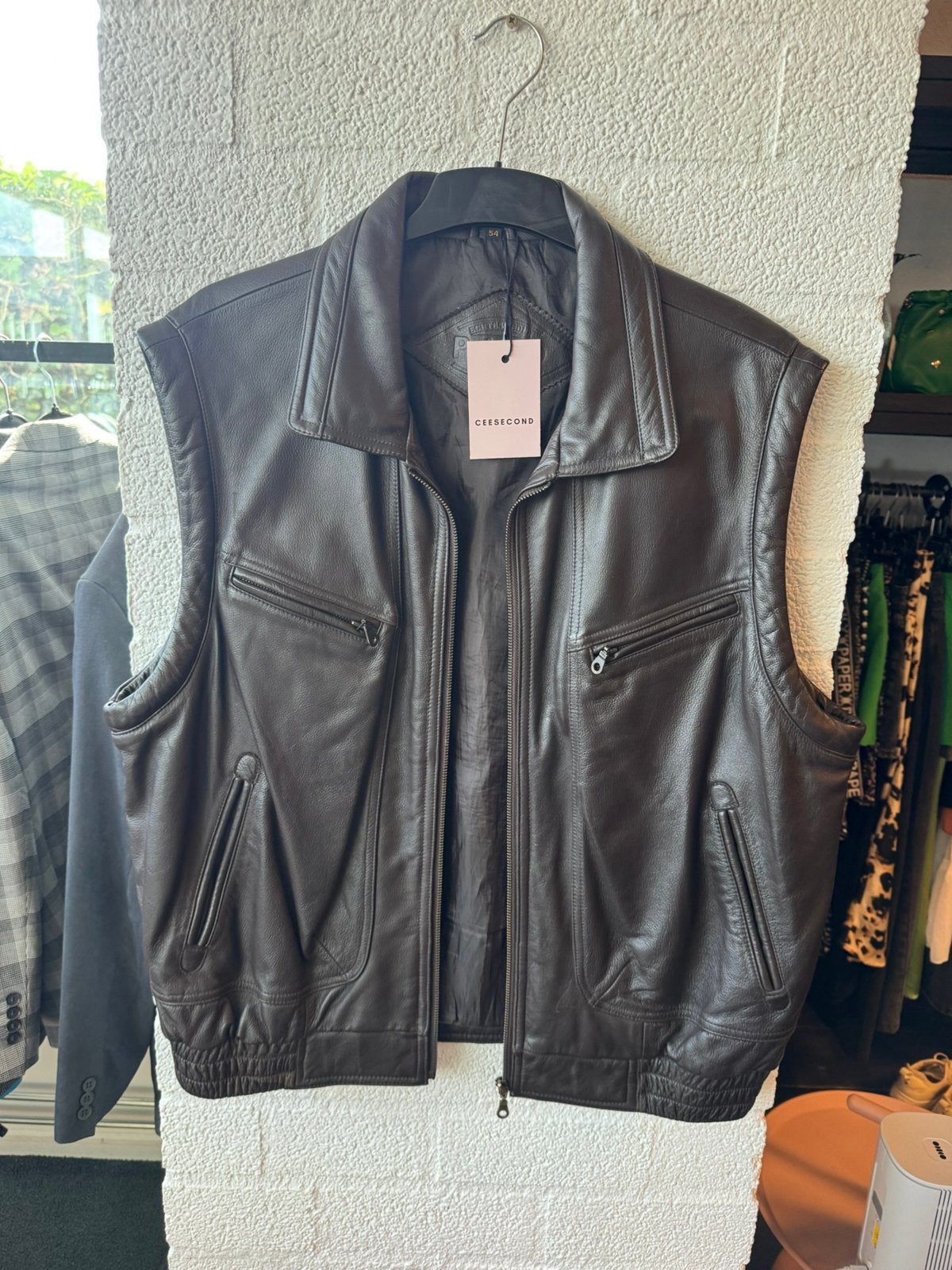 Leren biker gilet prince maat 54 bruin leder, Kleding | Heren, Ophalen of Verzenden, Zo goed als nieuw, Maat 52/54 (L), Bruin