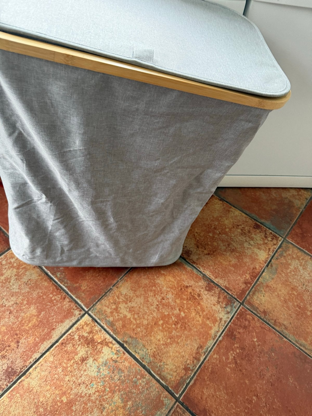 Opvouwbare Wasmand met Bamboe Rand en Deksel, Huis en Inrichting, Ophalen of Verzenden, Zo goed als nieuw, Rechthoekig, Riet