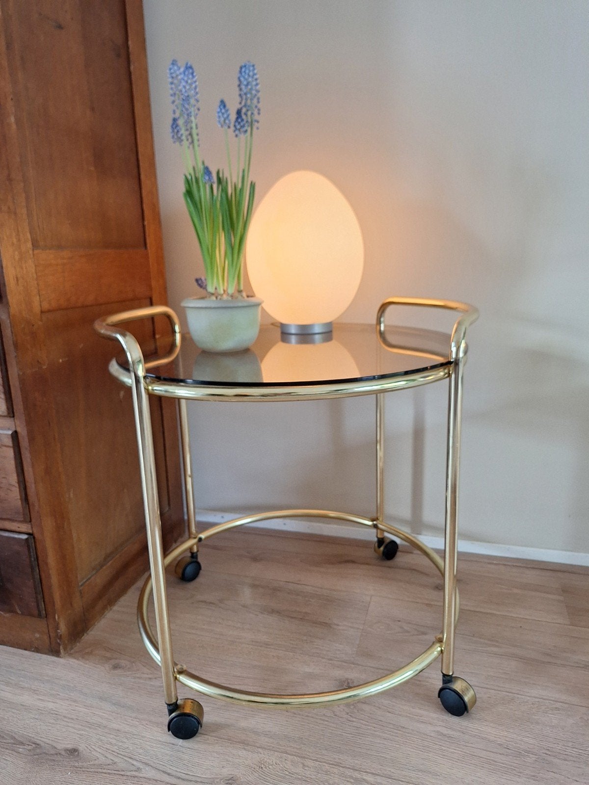 Vintage gouden serveerwagen, Gebruikt, Metaal of Aluminium, 55 tot 75 cm, Ophalen