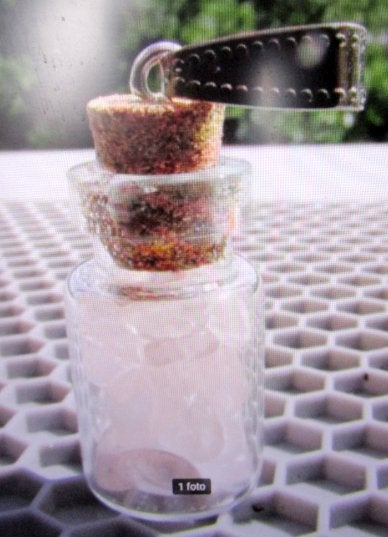 25x12mm glazen hanger flesje met rozenkwarts, Glas of Kristal, Nieuw, Ophalen of Verzenden, Roze