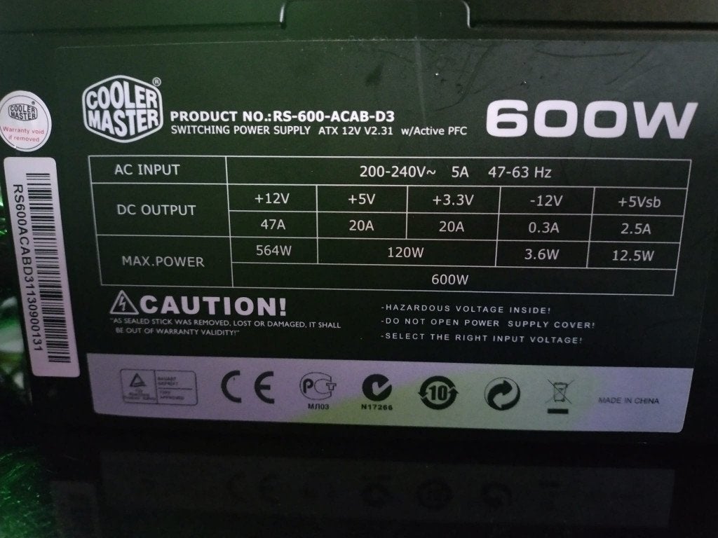 PSU COOLER MASTER 600WATT ATX, Ophalen of Verzenden, Nieuw