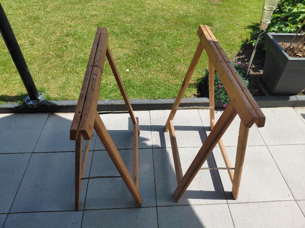 2 houten schragen, Ophalen, Gebruikt, 70 tot 120 cm