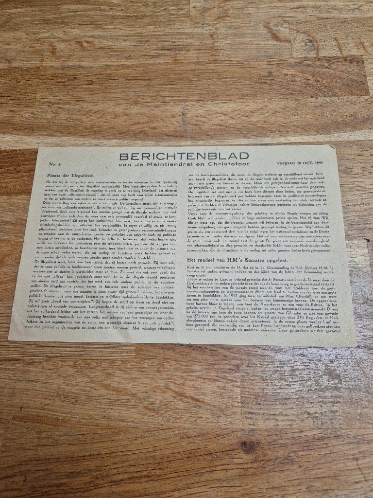 Illegale pers verzetskrant Je Maintiendrai Oktober 1944 (2), Ophalen of Verzenden, Nederland