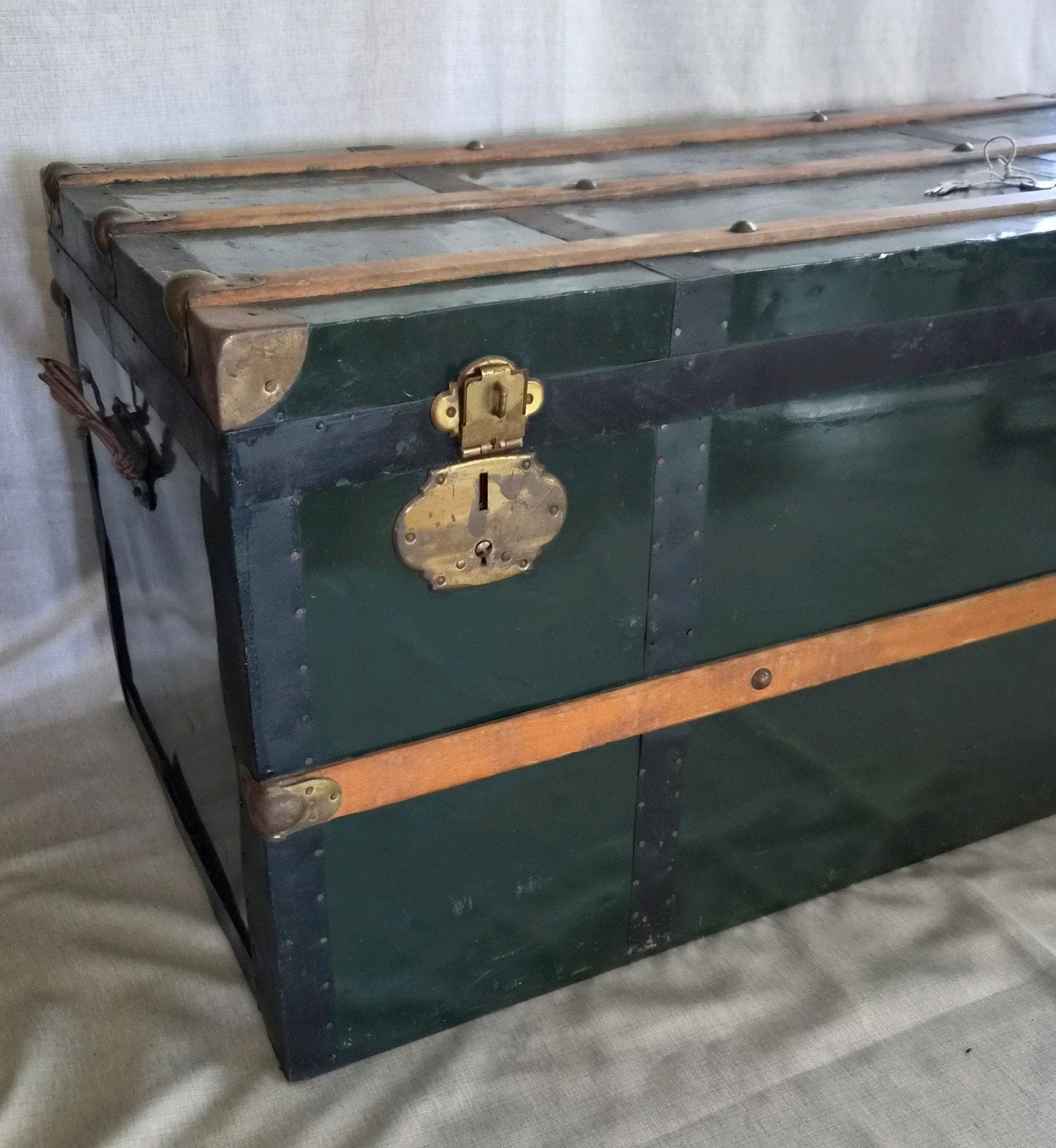 Grote Antieke Groene "Steamer Trunk" hutkoffer, Ophalen