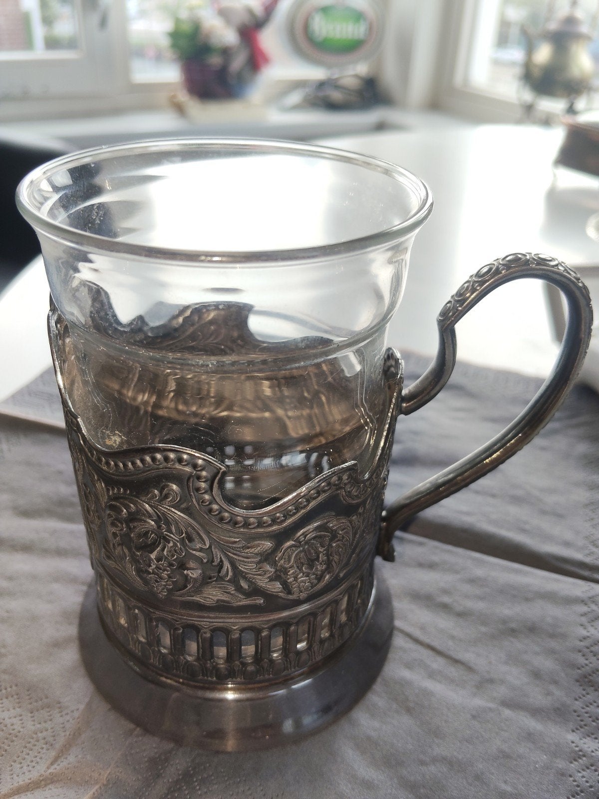 Vintage Russische Beker met Glazen Inzet - Podstakannik, Antiek en Kunst, Ophalen of Verzenden