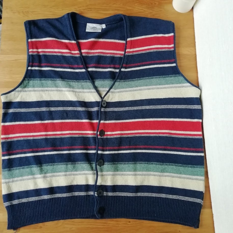 Vintage heren gilet, bont gestreept maat XL,, Ophalen, Meerkleurig, Maat 56/58 (XL), Gedragen