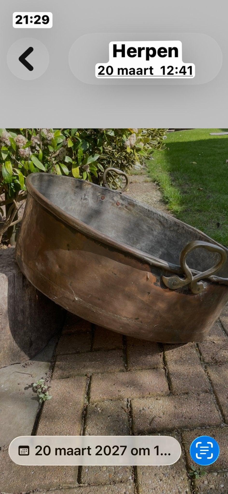 Antieke koperen ketel met handvatten, Ophalen of Verzenden, Koper