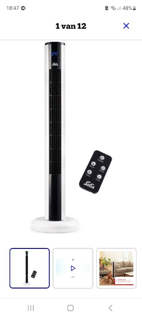 Solis ventilator toren 575, Witgoed en Apparatuur, Ventilatoren, Ophalen, Ventilator met afstandsbediening, Zo goed als nieuw
