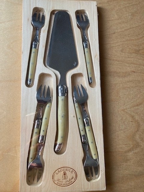 taartschep met vorkjes Laguouille NIEUW!, Antiek en Kunst, Ophalen of Verzenden