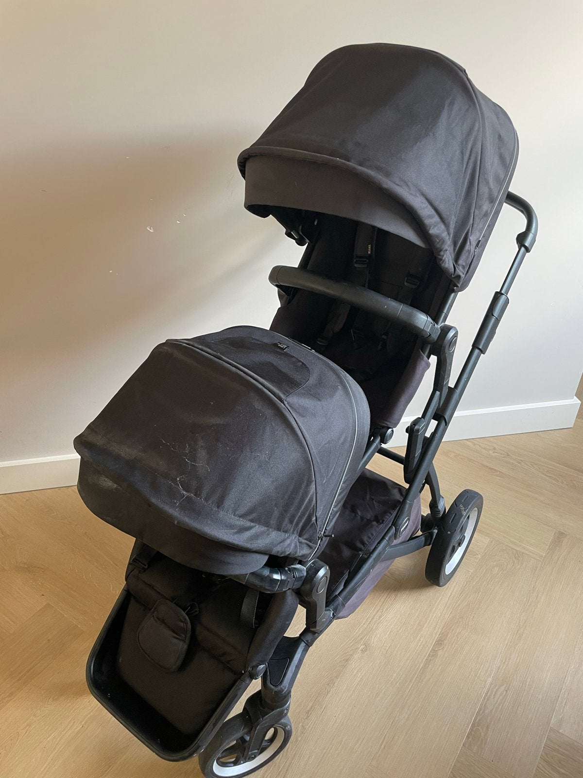 Thule Sleek Duowagen met extra stoel en Maxi Cosi adapter, Gebruikt, Duowagen, Combiwagen, Ophalen
