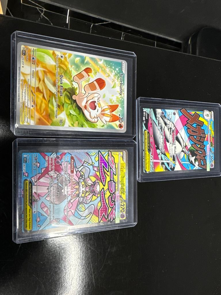 Pokémon kaarten: Scorbunny, Mega Gardevoir EX, Mega Diance, Ophalen, Zo goed als nieuw, Meerdere kaarten