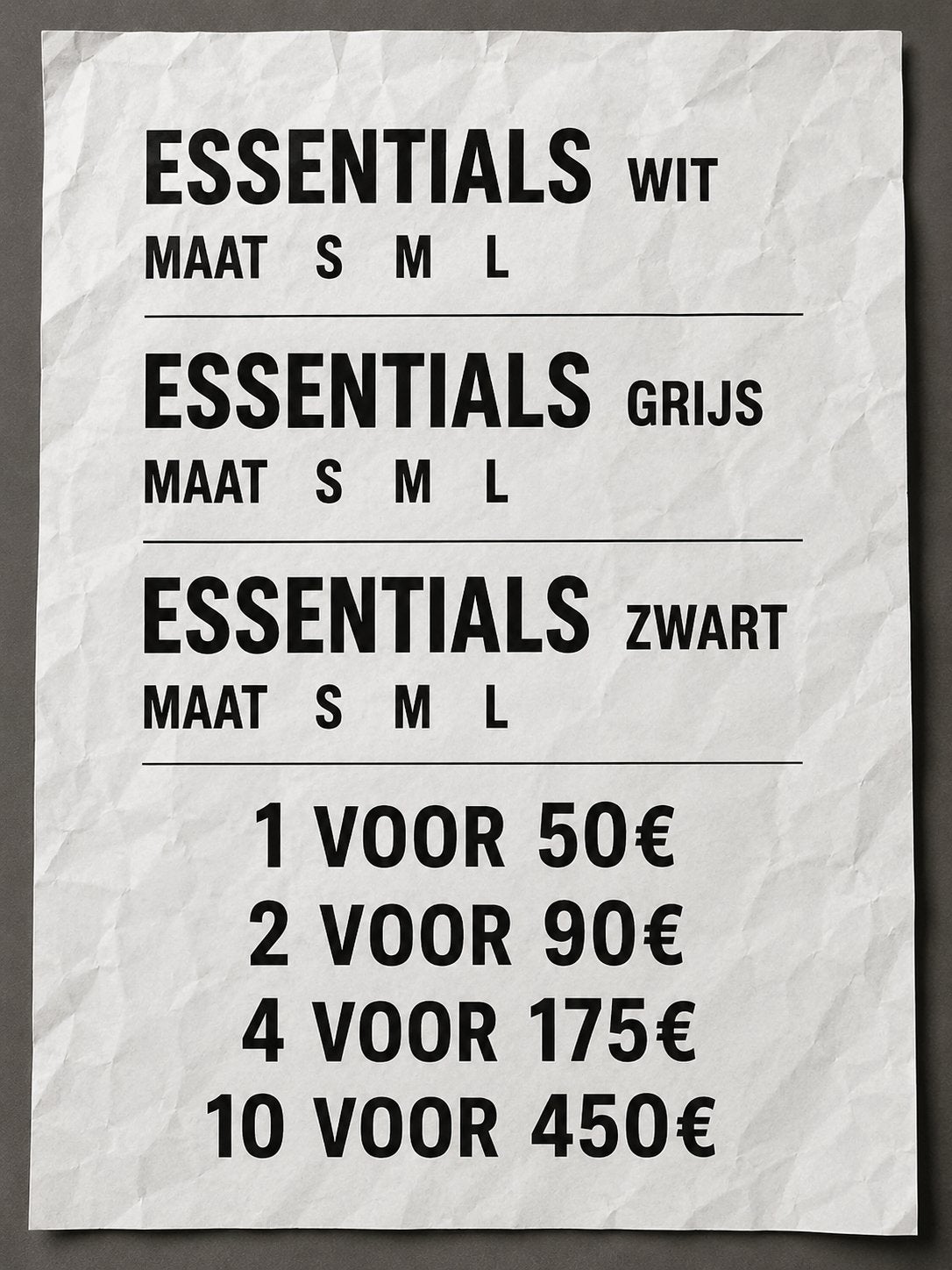 Essentials T-shirts - Wit, Grijs, Zwart (S, M, L), Wit, Nieuw, Ophalen of Verzenden, Korte mouw