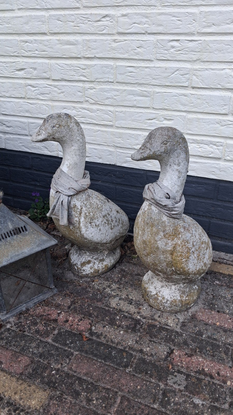 Set van 2 stenen ganzen beelden voor tuin of decoratie, Ophalen, Gebruikt, Landelijk, Grijs