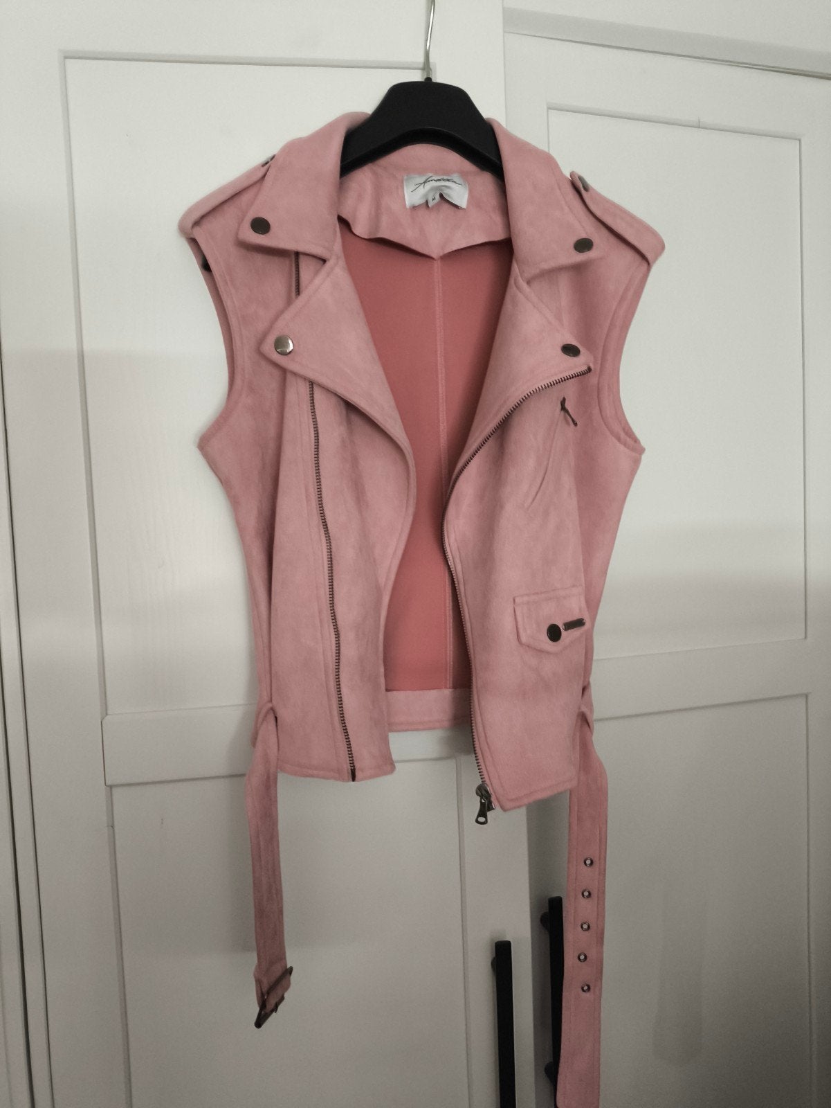 Roze suède look biker gilet met riem, Maat 38/40 (M), Zo goed als nieuw, Roze, Forever