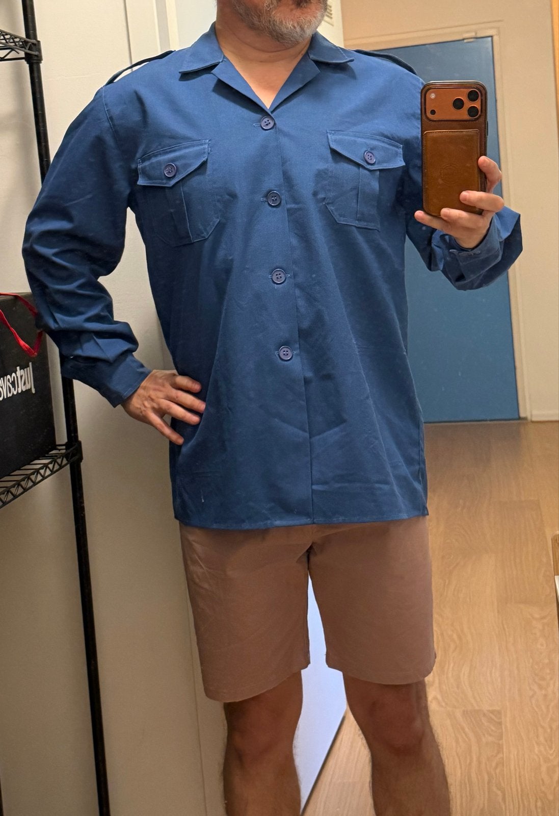 Blauw Katoenen Industrieel Overhemd/Jas - Maat M, Kleding | Heren, Ophalen of Verzenden, Gedragen, Blauw, Halswijdte 39/40 (M)