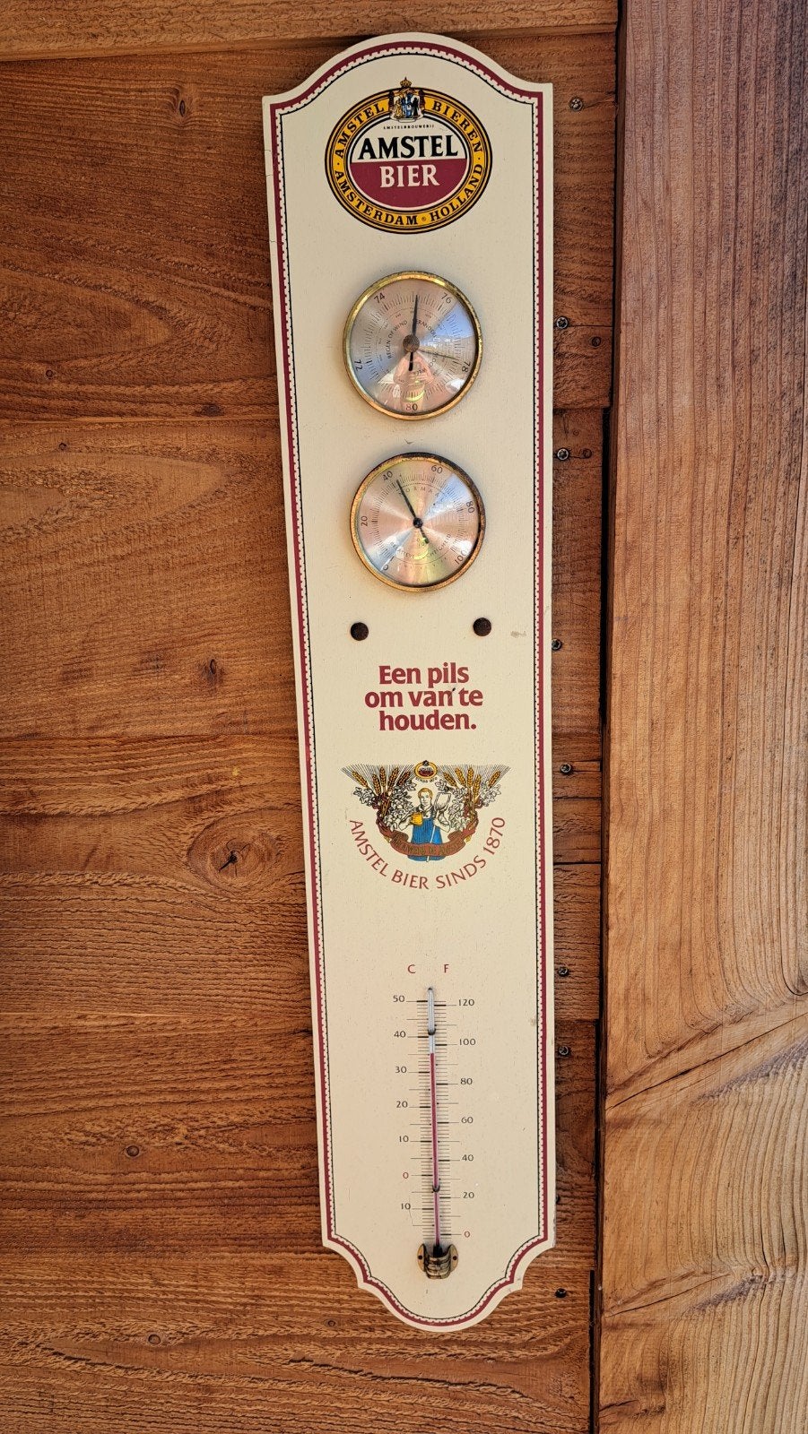 Vintage Amstel Bier Barometer en Thermometer, Ophalen of Verzenden, Gebruikt, Barometer